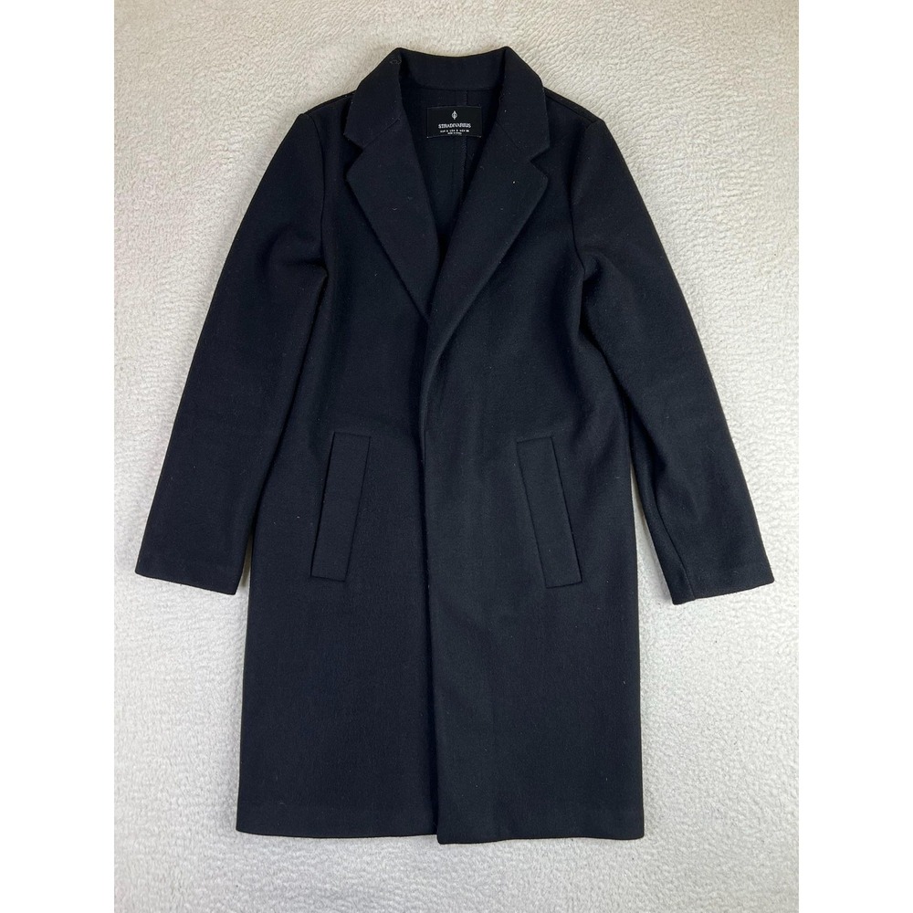 Stradivarius Coat Womens S Black Long Knit Single Breasted Overcoat 5899/899/001